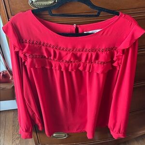 LOFT Vibrant Red Ruffle Blouse
